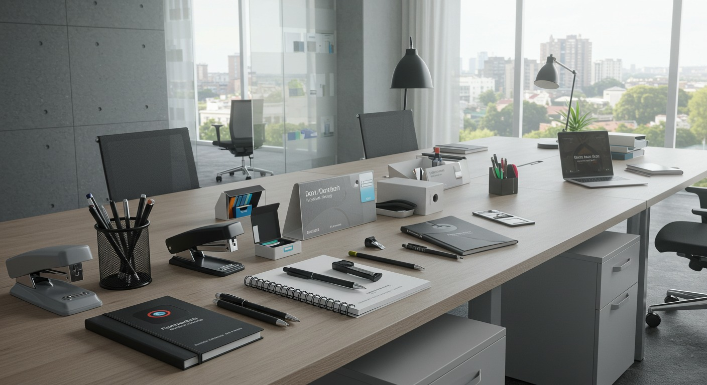 Mesa de escritório com materiais
