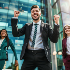 Funcionários executivos comemorando